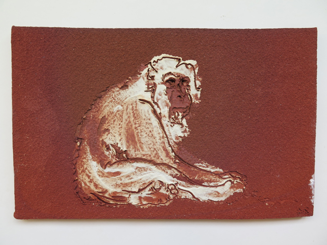 Drawings on clay. Monkey. 2014.